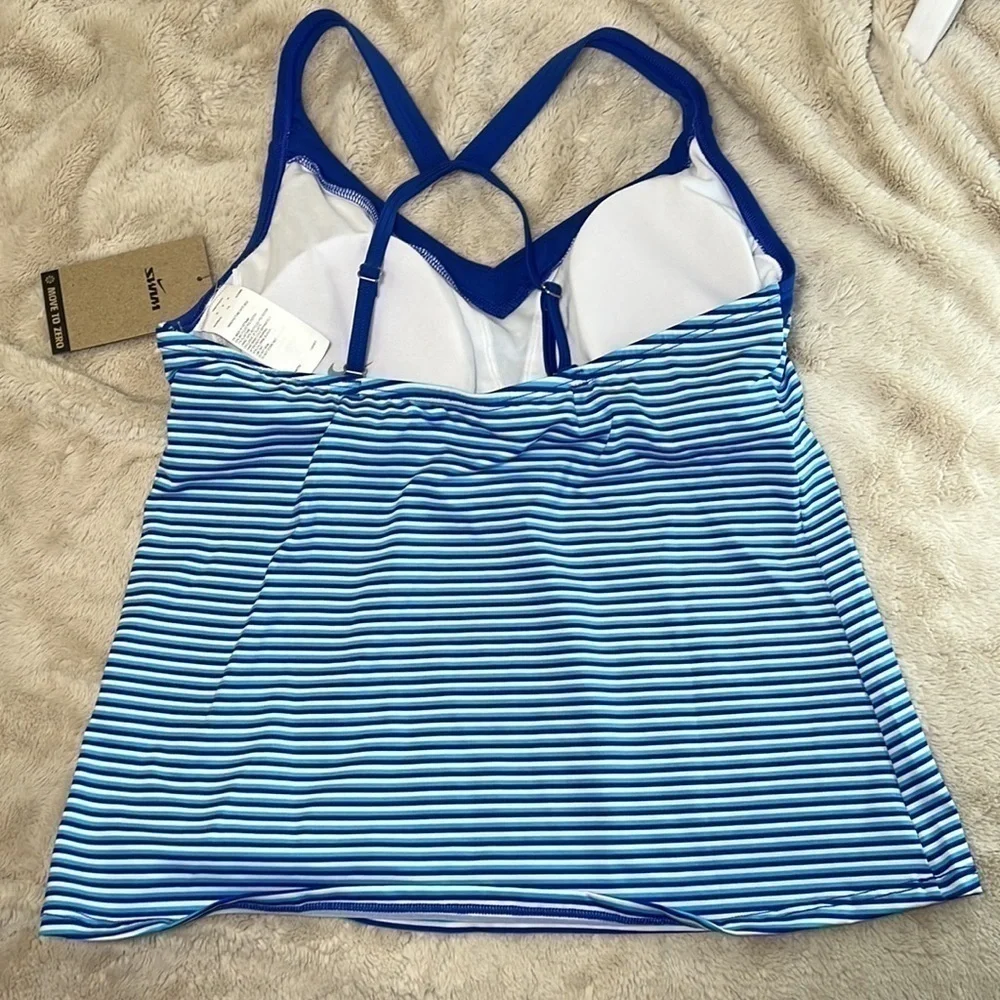 NIKE Stripe V-Neck Hyper Royal Blue Stripe Tankini Top - Size Medium, NWT